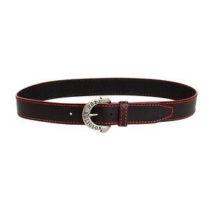 TRUE RELIGION Red Big T Leather Red Stitch Silver Buckle Black Belt - Size 38